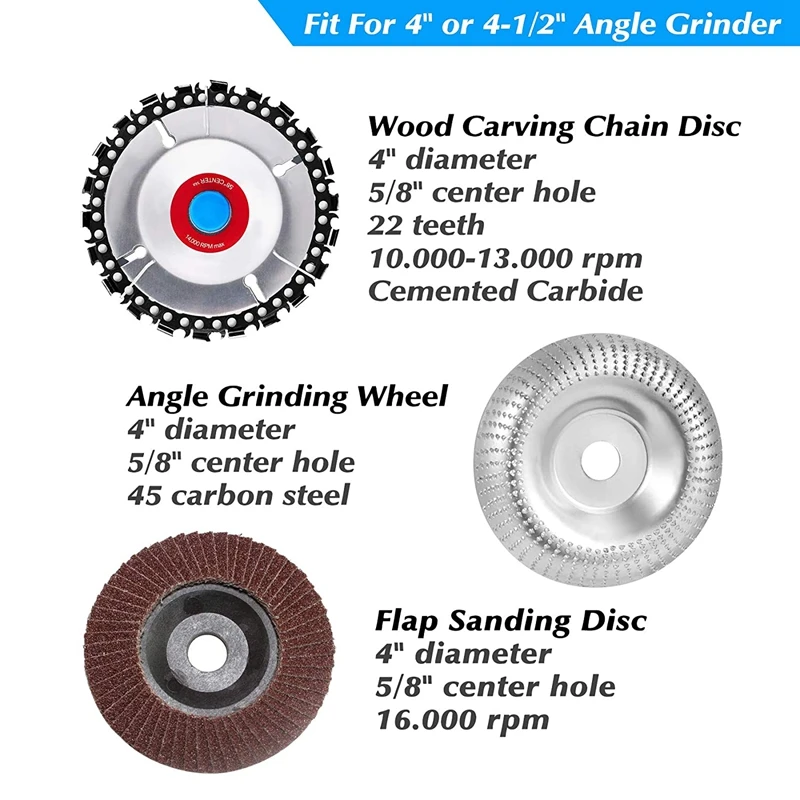 

Angle Grinder Accessories Kit Wood Carving Chain Disc, 5/8 Inch Inner Diameter Angle Grinder Disc Set for Woodworking