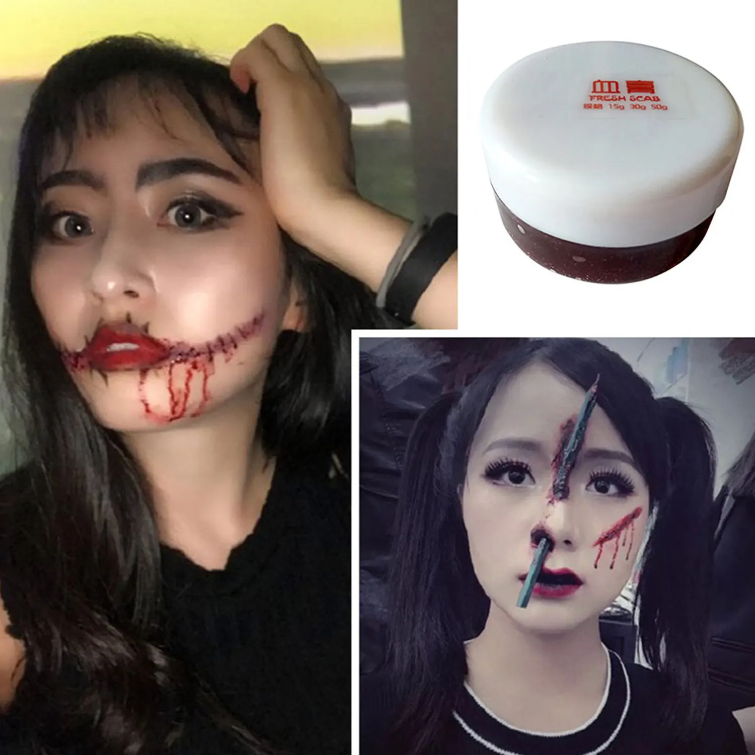 

Fake Wound Modeling Scar Makeup Wax + Spatula + 15g Coagulated Blood + 15ml Spirit Gum Adhesive + 10ml Oil for Halloween Stage