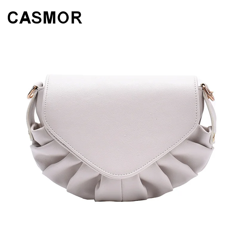 

CASMOR Shoulder Bags for Womens 2020 New PU Fashion Influencer Solid color Pleated Chains Crossbody Saddle Bag Lady