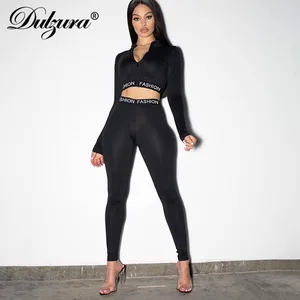 Женский комплект из 2 предметов Dulzura с буквенным принтом, укороченный топ на молнии, леггинсы с длинным рукавом, облегающая Сексуальная уличная одежда, спортивный костюм для тренировок