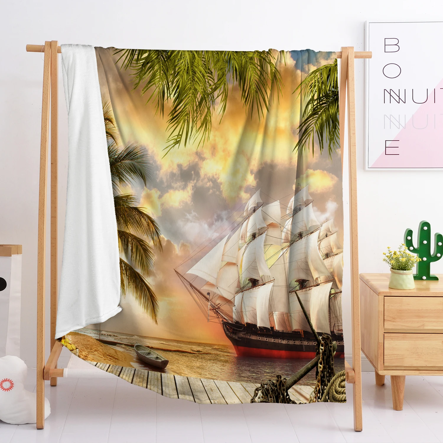 

3D Print Fashion Pirate Sailboat Blanket Custom Sofa blanket Single Bedding Bedroom Living Room Apartment Home Decor Adult