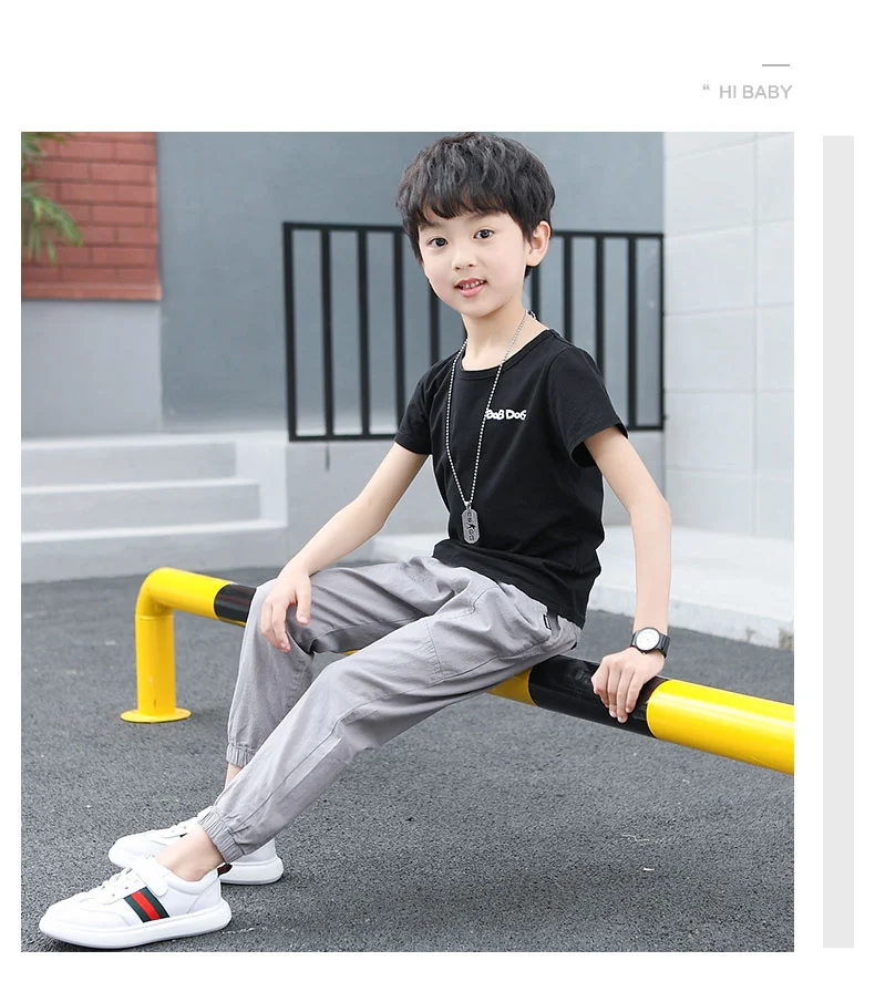 Teen Boy's Pants Kids Spring Autumn Solid Cotton Full Trousers Casual Slim Stretch Jogger Sweatpants 6-16 Years