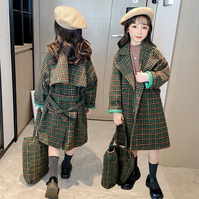 

Girls Coat Kids Woolen Cloth 2021 Send Bag Plus Thicken Warm Winter Autumn Kids Cotton Outwear Wool Fleece Children's Clothing