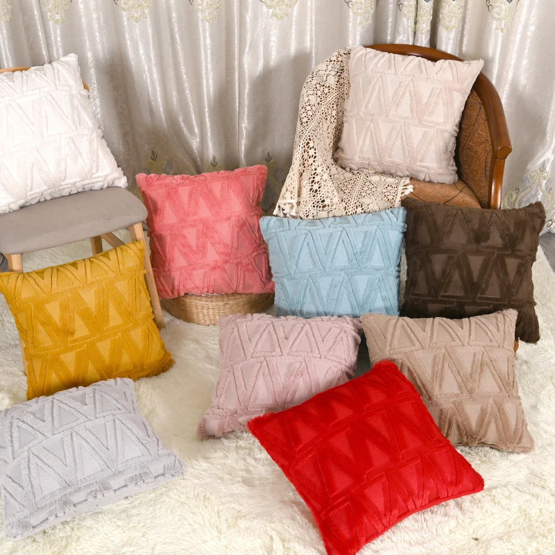 

Plush Throw Pillow Cover Soft Touch Plain Color Velvet Square Pillowcase for Couch Sofa Bed Car Home 45x45cm BJStore