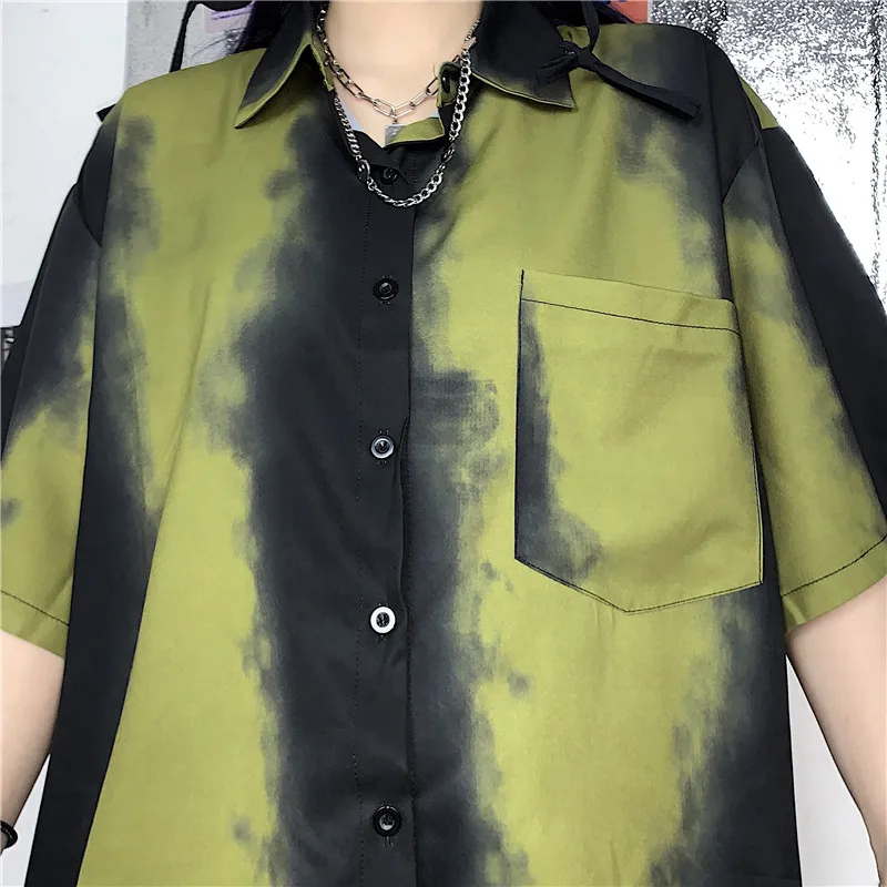 

harajuku blusas Summer hip hop Shirt plus size Tops Women Clothes Korean Fashion Solid Loose Turn-down Collar Blouse Unisex BF