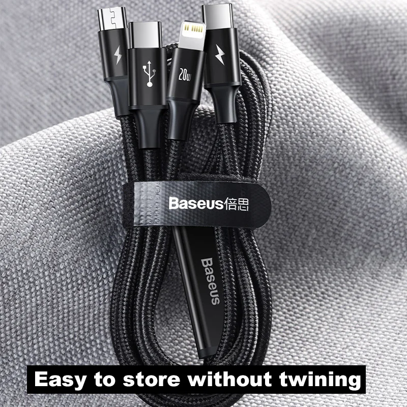 

Baseus 3 in 1 USB C Cable PD 20W for iPhone X 12 11 3in1 USB Micro Type C Cable For Xiaomi Realme Mobile Phone Fast Charger Cord