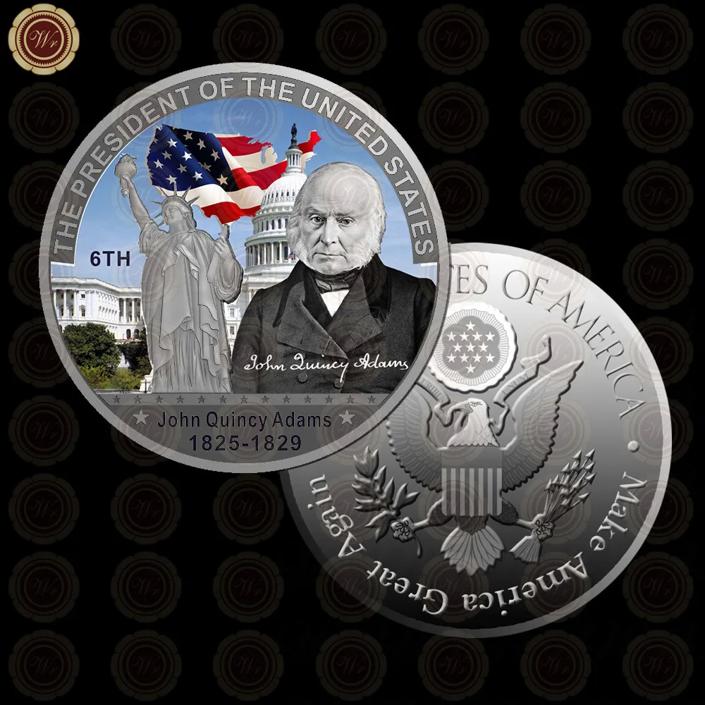 WR Коллекционная Посеребренная американская 2th President John Adams металлическая монета/w чехол креативный вызов монета подарок на день отца 40x3 мм - Цвет: Style 6