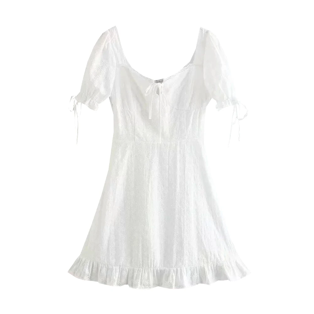 

2021 Summer women holiday white Dress side collar Short Sleeve Ladies Mini Dresses beach Slim Cute A-Line Organza Vestidos Femme