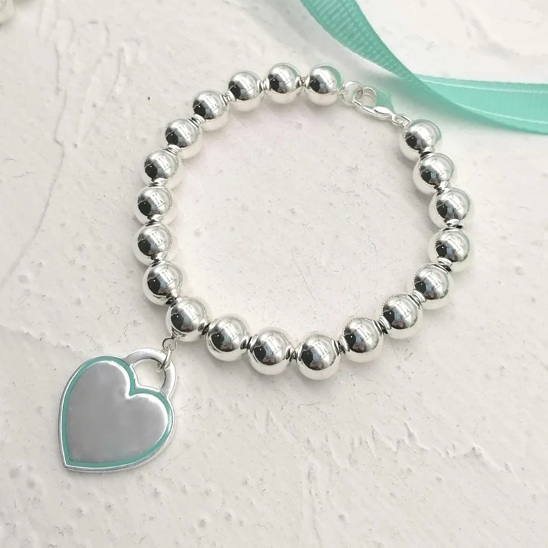 

Original S925 Sterling Silver Tif Bracelet High Quality Blue Enamel Heart Bracelet Ladies Christmas Party Luxury Jewelry Gift