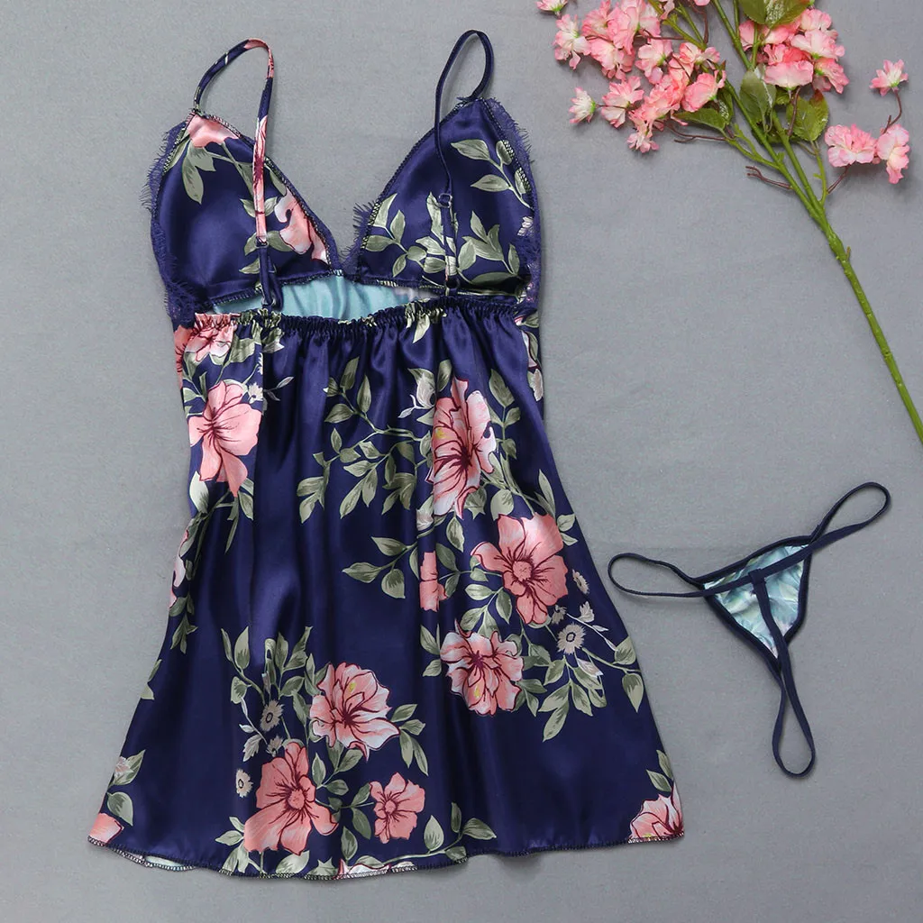 Пижама для женщин 2021 сексуальное нижнее белье с цветочным принтом комплект