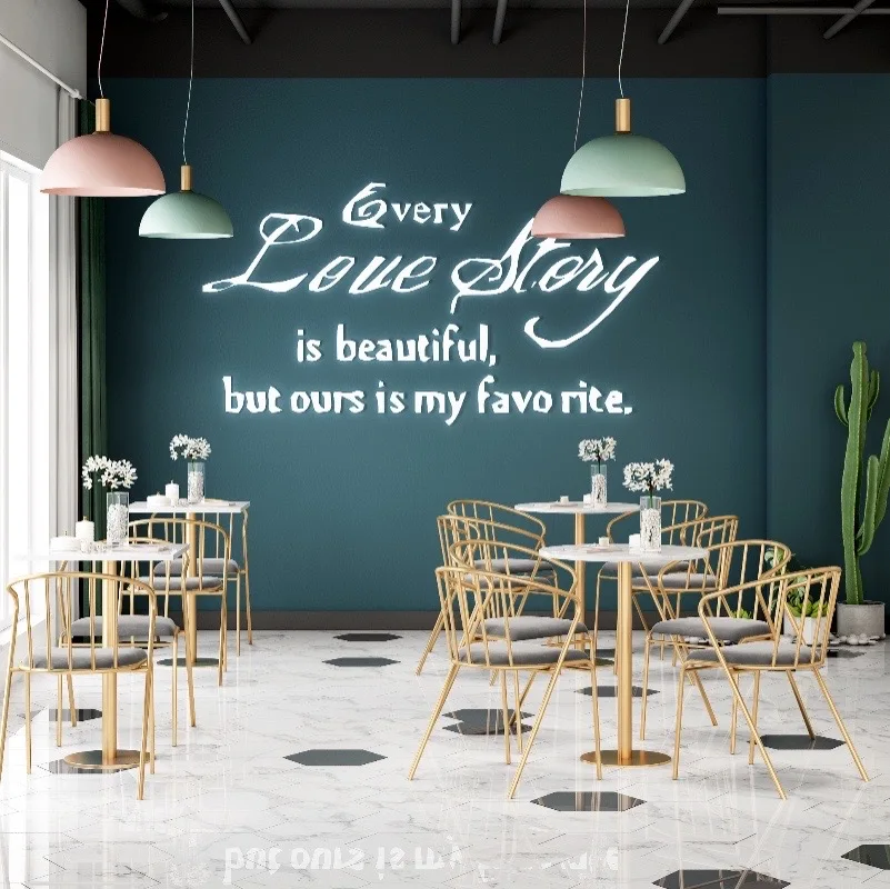 

Muebles Sillas Gamming Table and Chair Combination Big Marble Desktop Dessert Shop Cafe Simple Nordic Ins Milk Tea Restaurant