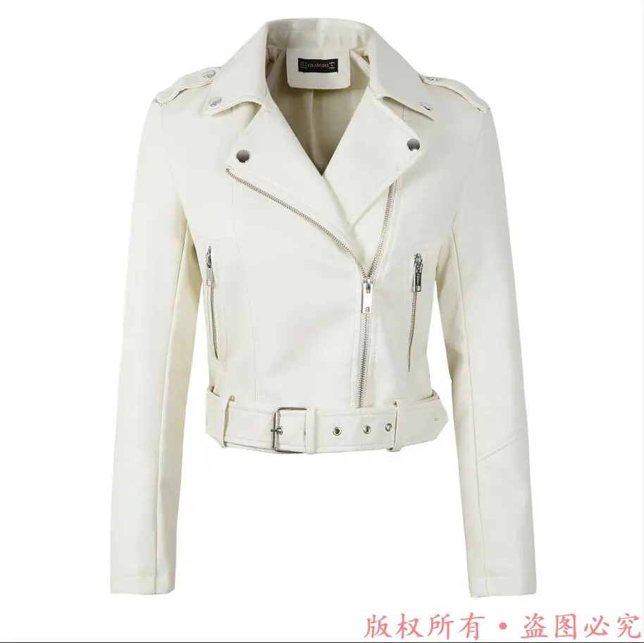 YLL8828 Beige Новое поступление, брендовые зимние осенние зеленые мотоциклетные кожаные куртки, желтая кожаная куртка, женское кожаное пальто, тонкая куртка из искусственной кожи - Цвет: YLL8828 Beige