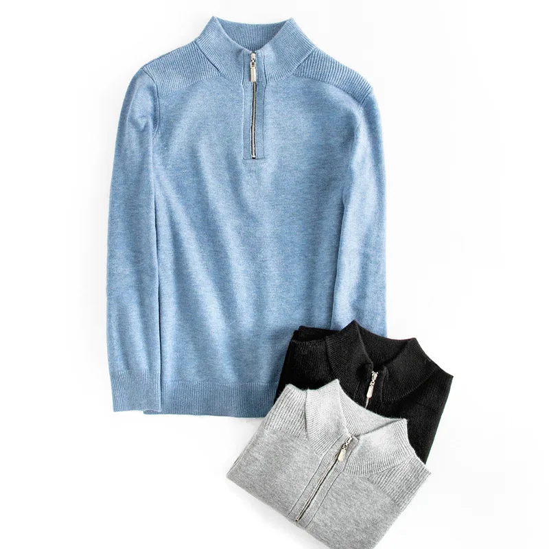 Зима мужской теплый шерстяной свитер бизнес мода Slim Fit Толстая водолазка свитер на молнии мужской бренд пуловер Одежда