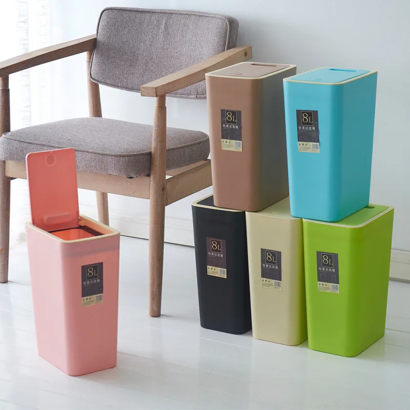 

Kitchen Trash Cans Press Type Waste Bins Bathroom Pressure Cover Garbage Can Bedroom Thickened Plastic Classification Trash Bin