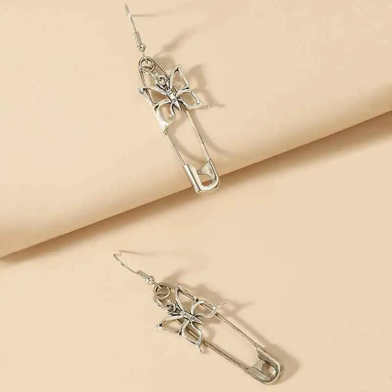 

New Punk Style Hoop Earrings Hot Wholesale Hyperbole Pin Pendant Tibetan Silver Clip Unisex Bijoux For Party Brincos