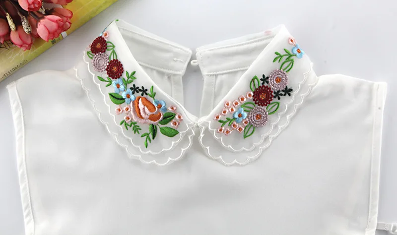 

Fashion Women's Embroidery Shirt Fake Collar Removable Mujer Faux Cols White Sweater False Collar Lapel Shirt Blouse Detachable