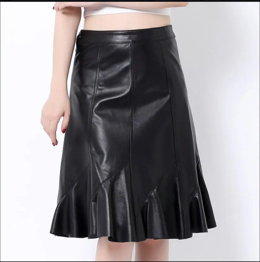 

Women Genuine Leather Leather Skirt 2021 New Sexy Sheep Skin High Waist Skirt Female Skirt Half-Length Skirt Autumn And Winter