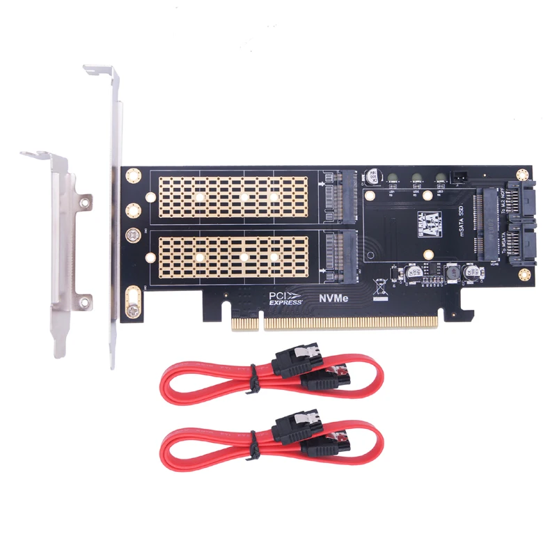 

Адаптер M2 NVMe SSD NGFF на PCIE 3,0 X16, ключ M, B, mSATA, PCI Express, 3,0 м, 2 NVME SSD M2 SATA SSD mSATA 3 в 1, переходник