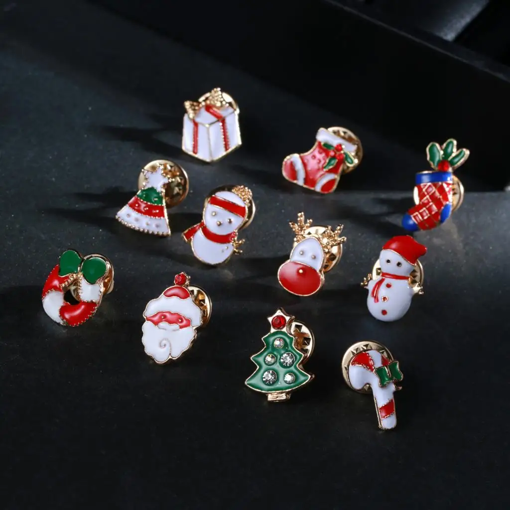 

Christmas Series Metal Enamel Pins Snowman Elk Bell Wreath Brooches Clothes Backpack Jeans Badges Kids Gift Jewelry Ornaments