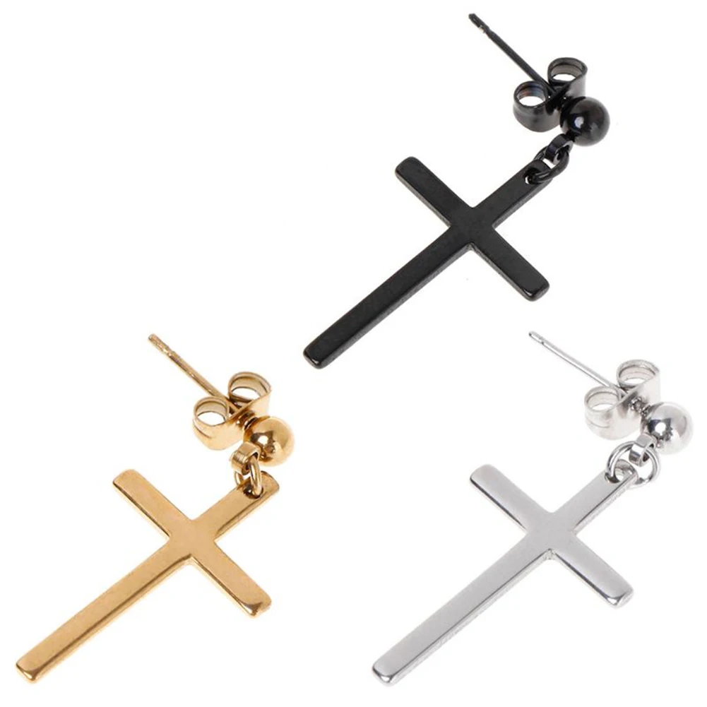 

Black Cross Earring Men Hipster Personality Street Titanium Steel Earrings Charm Personality Eardrop Ear Ring Fashion Jewelry