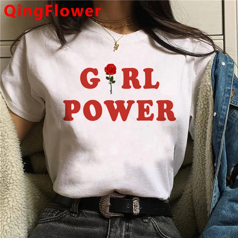 Феминистская девушка Power Grl Pwr Feminism топы футболки одежда для женщин Харадзюку kawaii