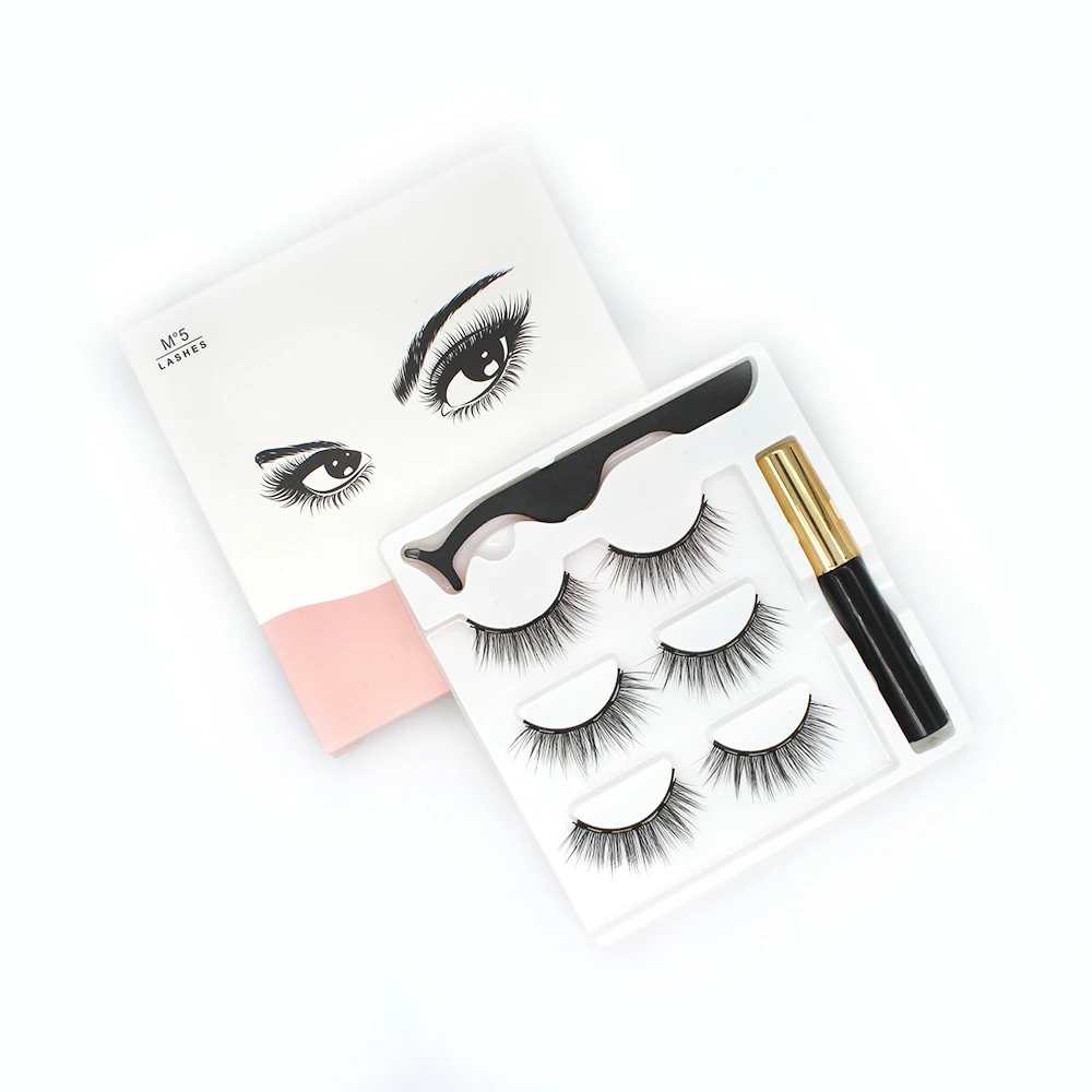 

3 Pairs of 3D Nature Magnetic False Eyelashes by handmade & Magnetic Eyeliner Waterproof &Tweezer Professional makeup tools kits