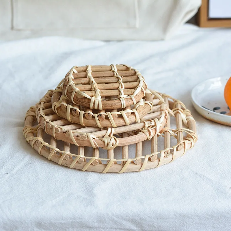Chinese 8/10/13/17 cm Rattan Bamboo Coasters Round Table Padding Natural Bowl Cup Mat Handmade Insulation Placemats Kitchen Tool | Дом и сад