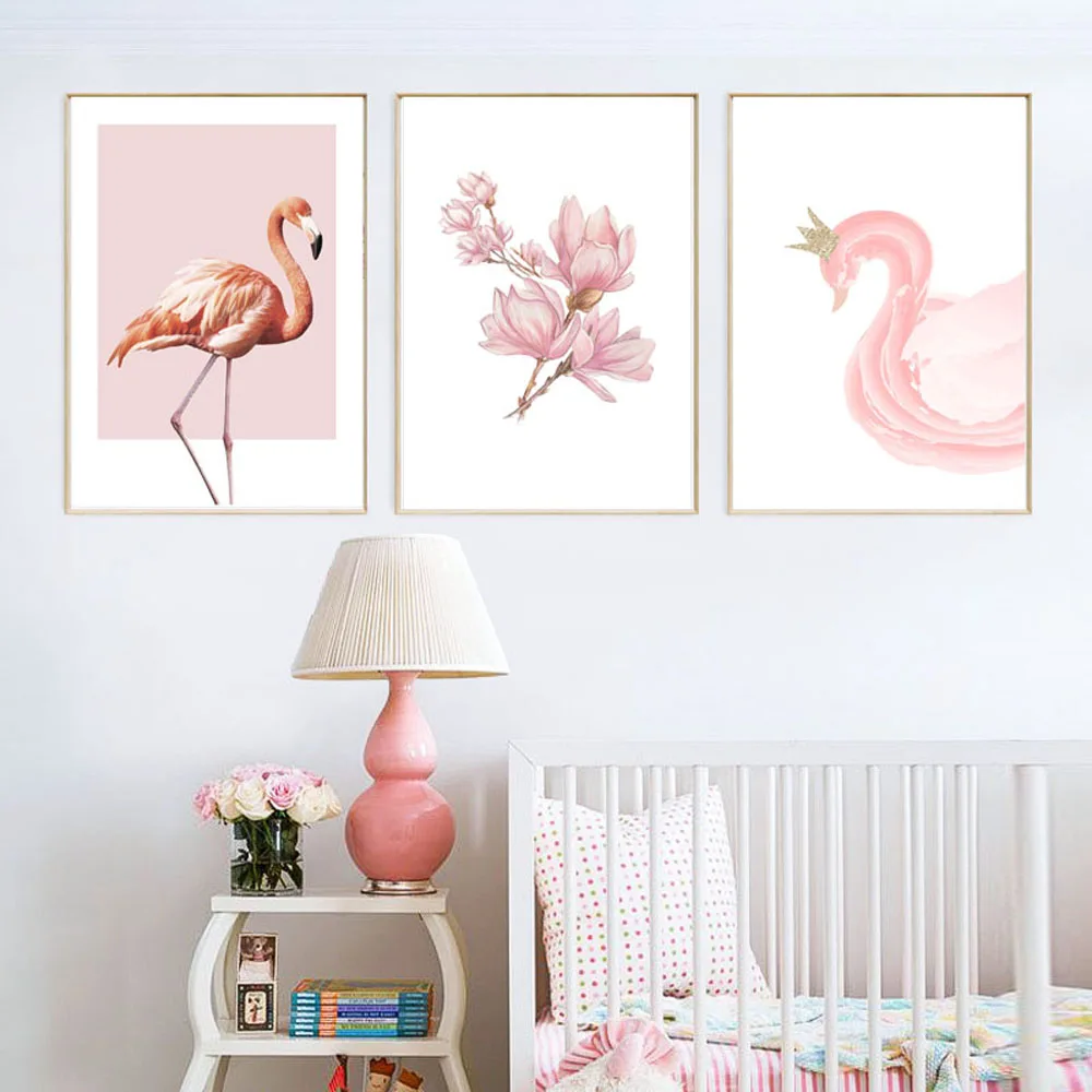 Домашний декор скандинавский плакат цветочный принт розовый Фламинго настенный