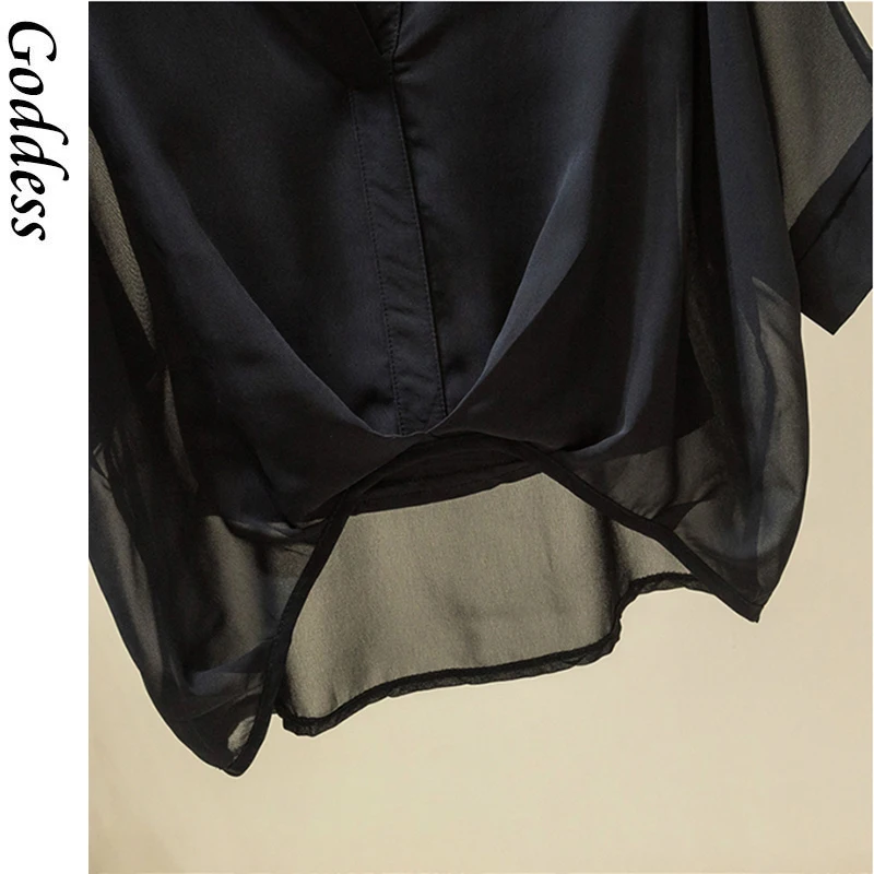 

2021 Summer Thin Chiffon Bat Shirt Camisole Two-piece Female Plus Size Korean Fashion Loose V-neck Blouse with Sling Set