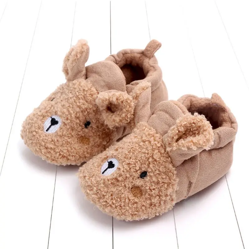 Тапочки для новорожденных с мультяшными ушками животных зимние теплые плюшевые