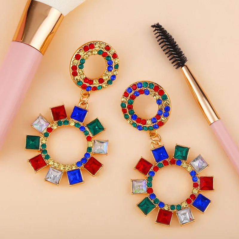 OCESRIO Роскошные позолоченные Кристальные серьги с камнями разноцветные