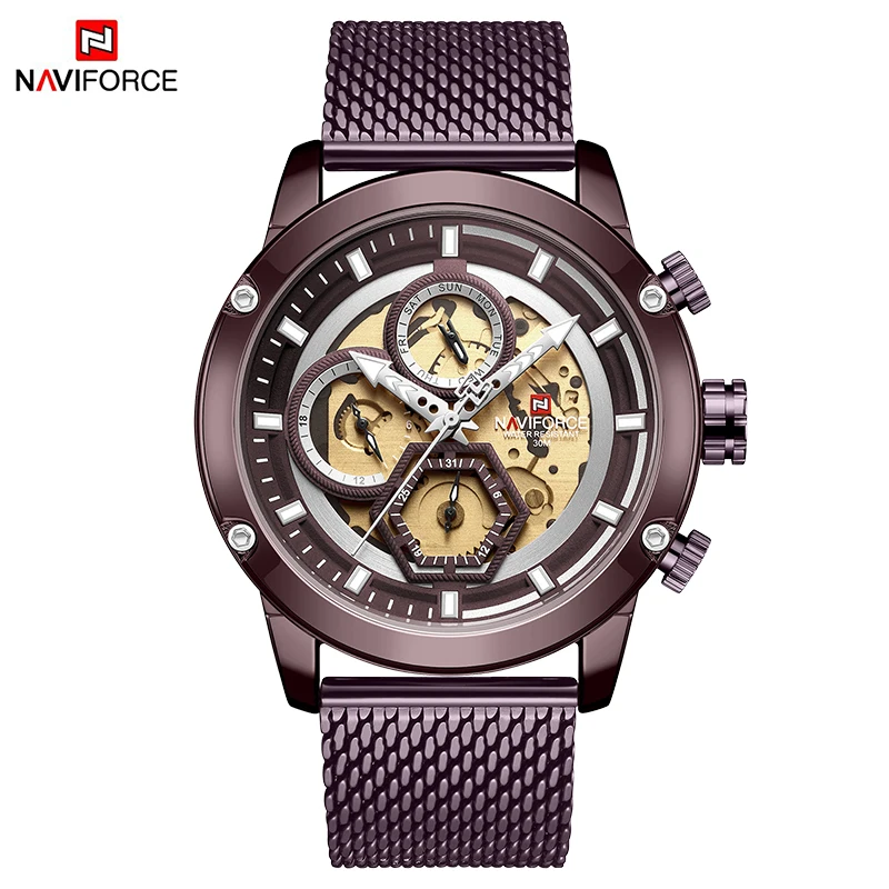 CECE NAVIFORCE Топ бренд мужские роскошные часы полностью Стальные кварцевые мужские спортивные наручные часы военные кожаные часы Relogio Masculino - Цвет: CECE