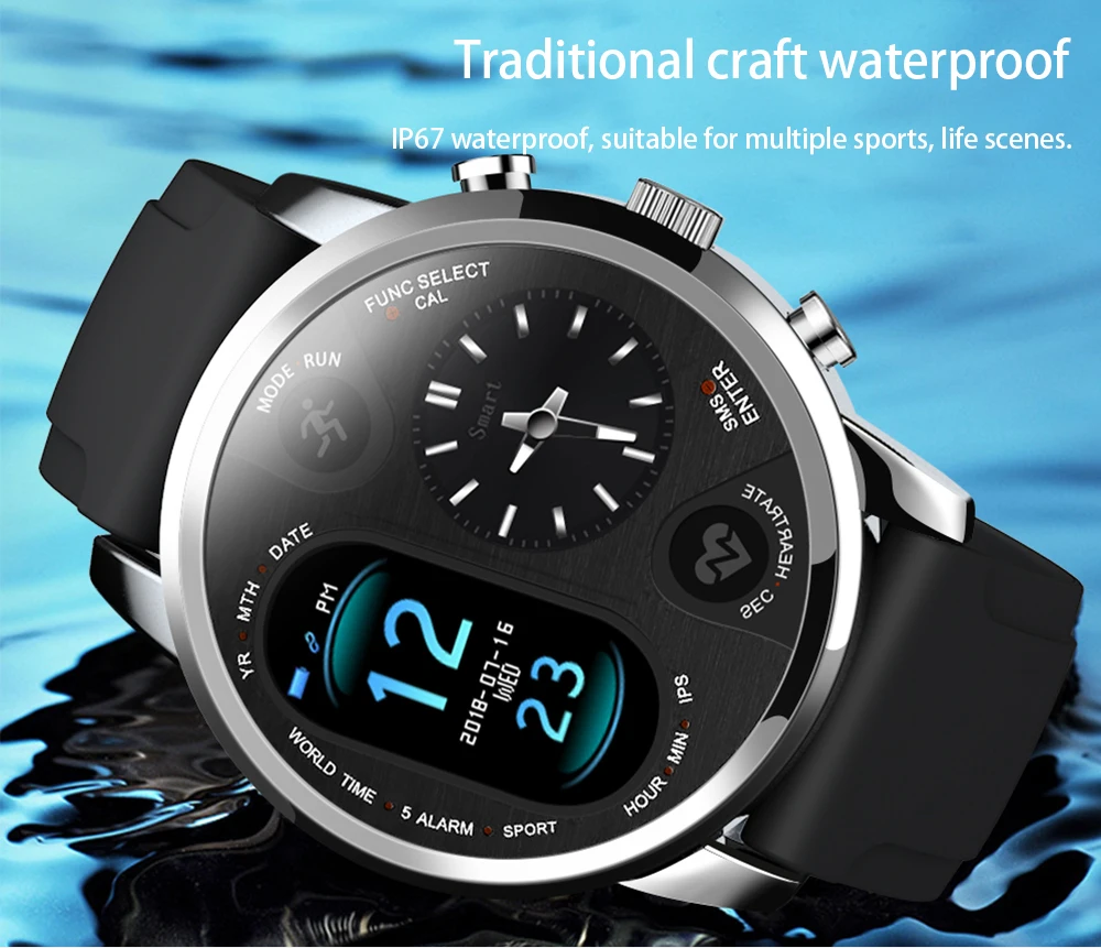 LEMFO Смарт часы для мужчин T3 PRO Dual Time Водонепроницаемый IP67 сердечного ритма Bluetooth трекер активности Смарт спортивные для IOS Android