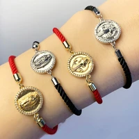 fashion polished disc virgin mary pendant bangle for men women blackred rope adjustable round christian protection jewelry gift