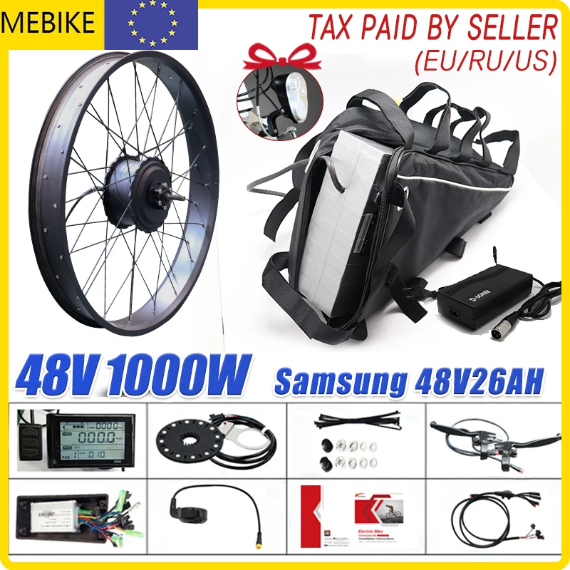 Günstig 1000W Fett Reifen E Bike Conversion Kit Dreieck Batterie Hinten Rack Elektrische Bike Kit 48V26AH Samsung Für MTB Bicicleta Electrica