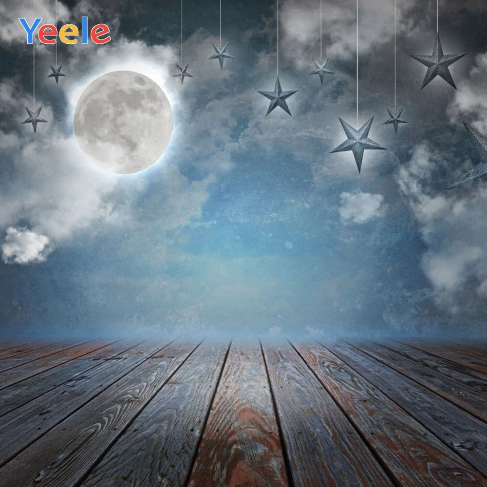 

Dreamy Moon Star Sky Cloud Wood Floor Baby Portrait Backdrop Photography Background For Photo Studio Vinyl Photophone Photozone