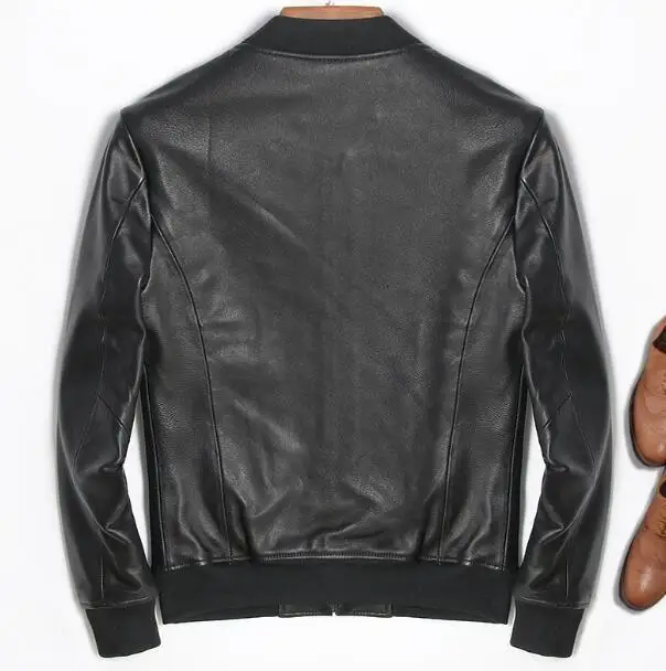 

Men's Real Jacket Men Sheep Skin Slim Fit Luxury Brand Genuine Leather Coat Stand Collar Winter Autumn Spring Plus Size