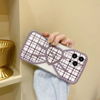 retro sweet girls plaid love bow tie art kawaii phone case for iphone 13 12 11 pro max xr xs max lens protection case cute cover