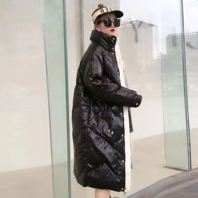 

Winter White Duck Down Coat Parka Women Thick Autumn Jacket 2020 Mid-length Overcoat Female Stand collar Loose Outwear