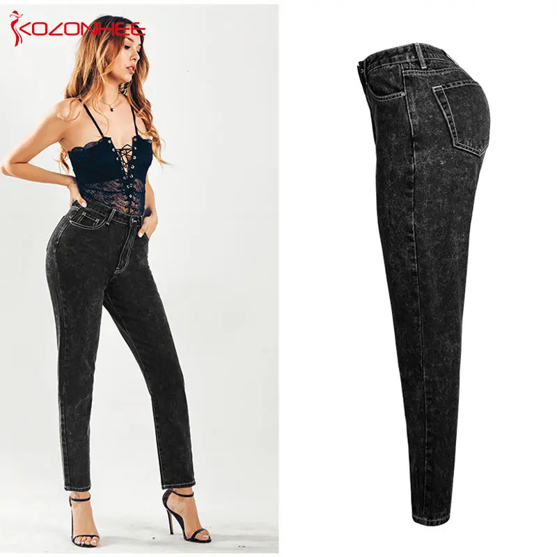 Свободные Джинсы бойфренда с высокой талией женские прямые черные джинсы