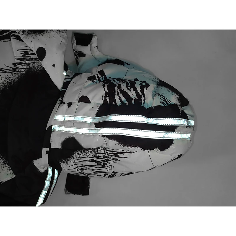 Светоотражающая полосатая куртка парка с принтом чернил граффити Мужская зимняя