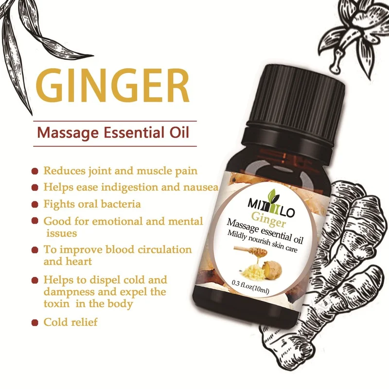 

10ML Pure Essential Oils Massage Humidifier Wormwood Lavender Ginger Lemon Jasmine Tea TreeOil Essential Body Scraping Oil