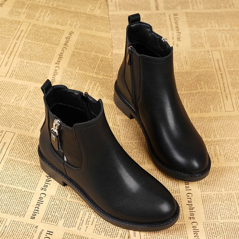 

new design women leisure party nightclub dress genuine leather boots pointed toe warm fur winter shoes ankle boot botas feminina