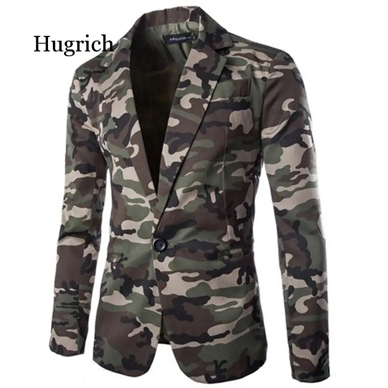 

Men's Camouflage Blazer Autumn Brand Camo One Button Slim Fit Turn-down Collar Male Suit Jacket Casual Coats