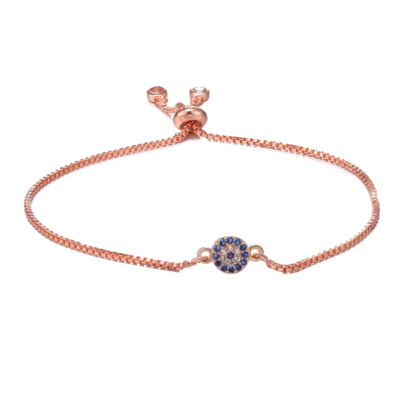 Rose Gold Juya турецкий глаз ювелирные изделия микро проложить Синий Циркон сглаза шарм браслеты для женщин мужчин регулируемые цепочки греческий глаз браслеты - Окраска металла: Rose Gold