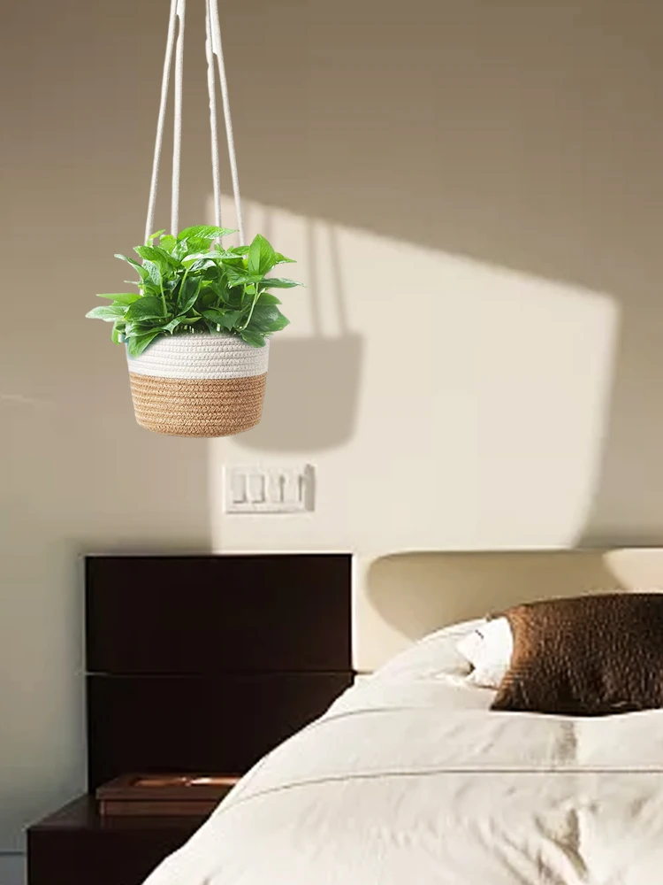 

Garden Plant Hanger Cotton Rope Woven Hanging Plant Basket Woven Wall Hanging Planter Flower Pot Holder For Home Decor