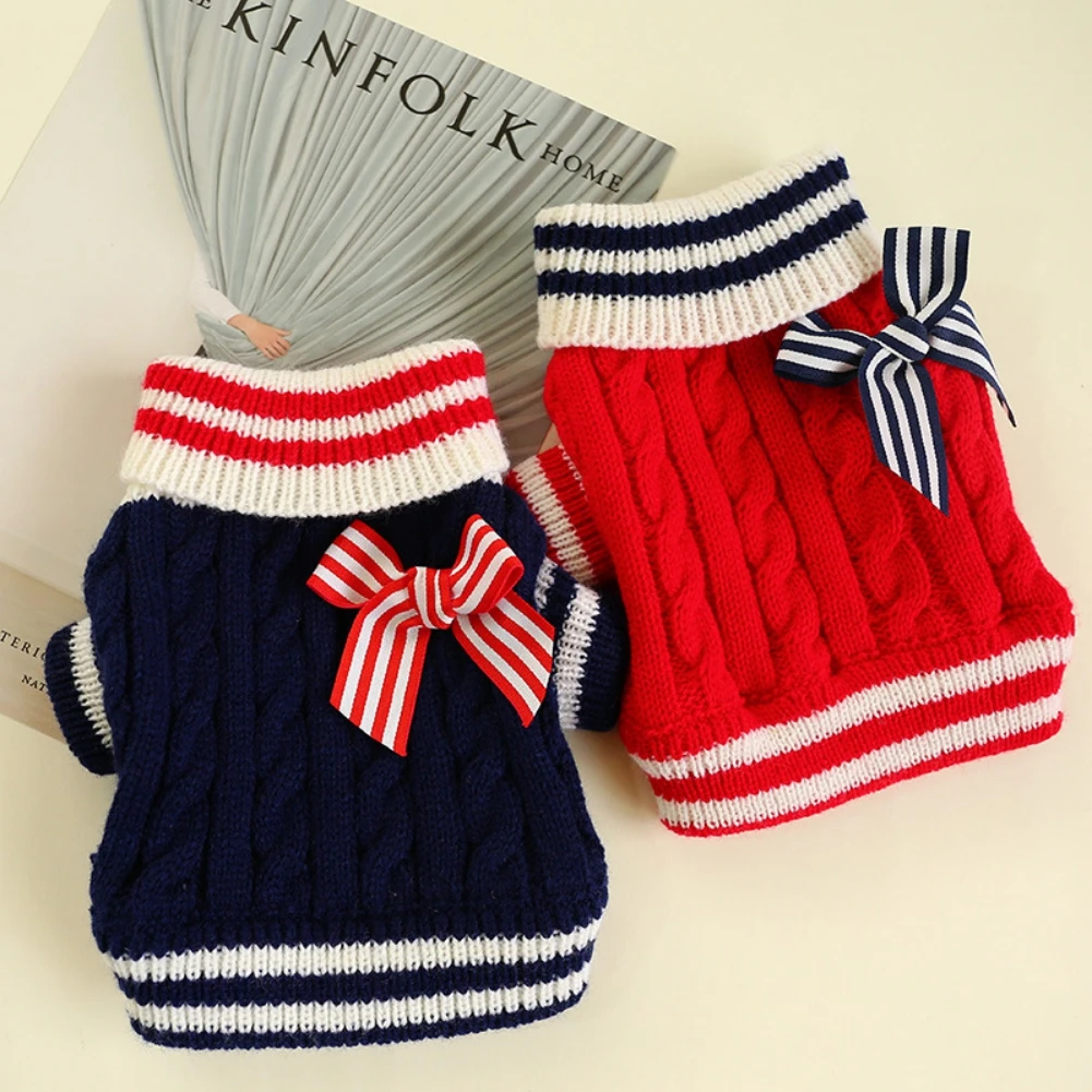 

Dog Knitted Sweater Autumn Winter Turtleneck Pullover Navy Style Sweater Cats Coat Clothes For Small Medium Dogs Casual Costume
