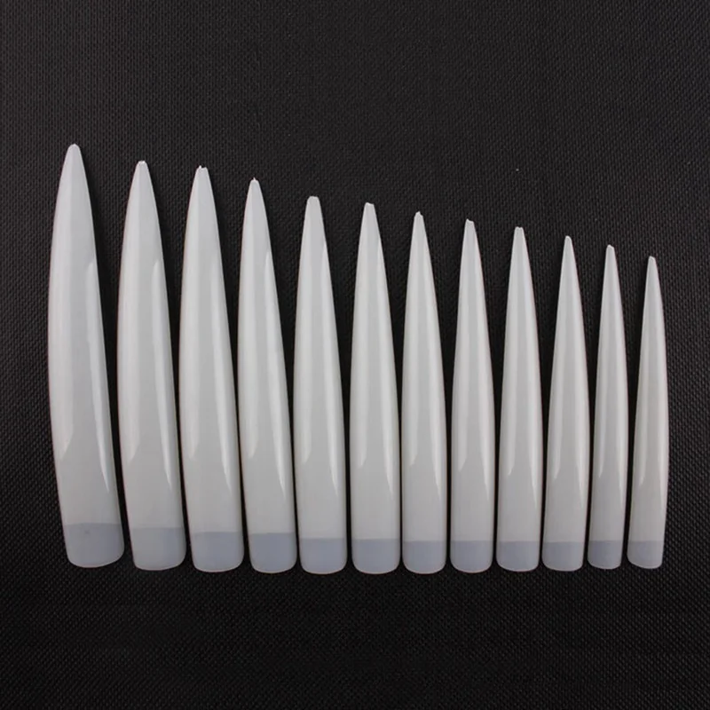 white 12pcs/pack Long Stiletto Sharp Ending Half Cover French Salon False Tips Acrylic Nail Art DIY Tools Supply - Цвет: white