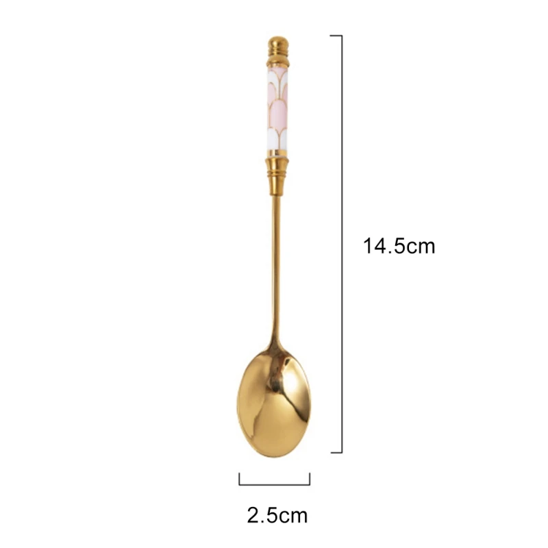

Kitchen Dessert Spoon Stainless Steel Coffee Milk Spoon with Ceramic Long Handle Spoon Gold-plated Dessert Spoon Kitchen Tools