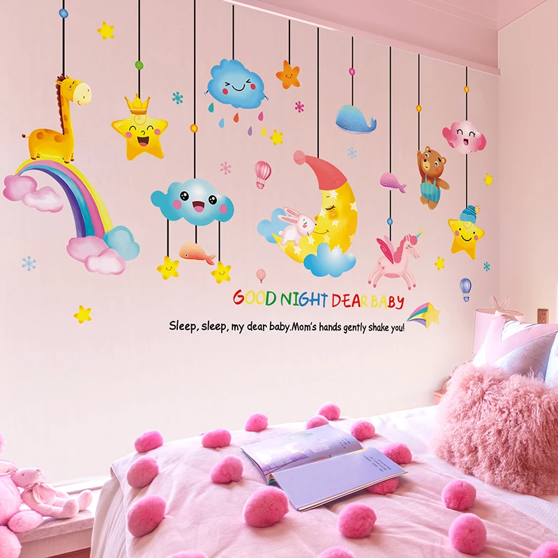 [SHIJUEHEZI] мультфильм луна звезды наклейки на стену DIY Жираф лошадь медведь животные